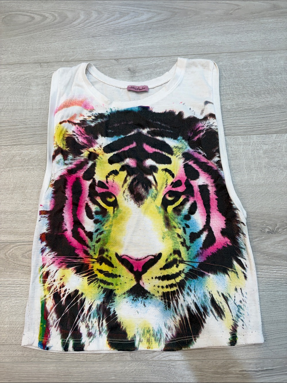 White Girls' Tiger Graphic Tank Top with Multicolor Print